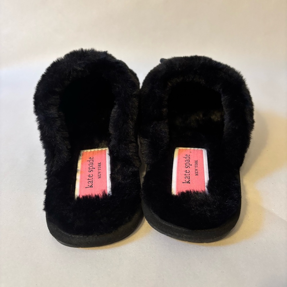 Kate Spade Black Faux Fur Glitter Slippers Size 9B - Picture 5 of 12